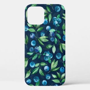 Watercolor blueberry seamless pattern, wild berrie iPhone 12 case