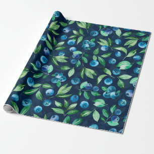 Watercolor blueberry seamless pattern, wild berrie wrapping paper