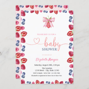Watercolor Blueberry Strawberry Baby Shower Invitation