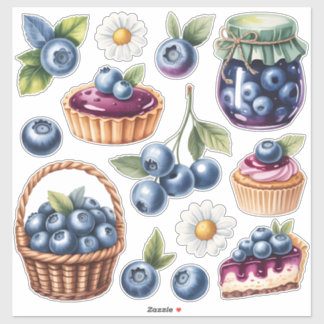 Watercolor Blueberry Treats Sticker Pack Isolated 