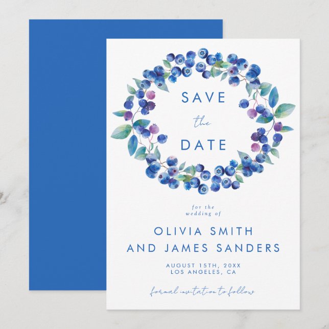 Watercolor Blueberry Wedding Save The Date (Front/Back)