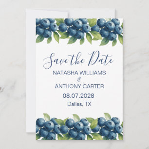 Watercolor Blueberry Wedding Save the Date Invitation