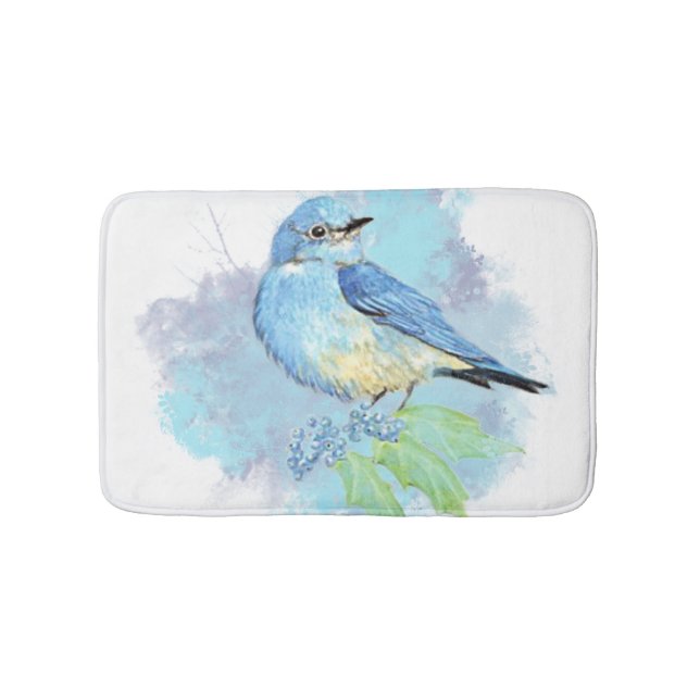 Watercolor Bluebird Bird Nature Art Bath Mat (Front)