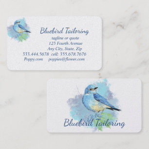 Watercolor Bluebird Custom Tailoring Sewing Business Card