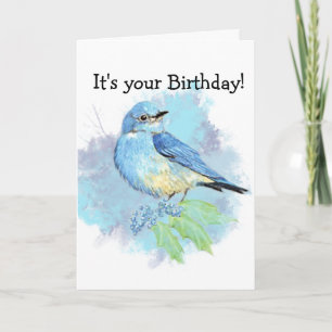 Watercolor Bluebird Garden Bird Art Card