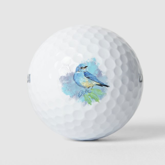 Watercolor Bluebird Garden Bird Art Golf Balls (Front)
