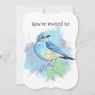 Watercolor Bluebird Garden Bird Art Invitation