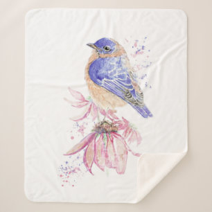 Watercolor Bluebird Garden Bird Wildlife Nature Sherpa Blanket