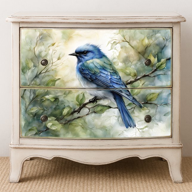 Watercolor Bluebird on Branch with Green Leaves Tissue Paper (Creator Uploaded)