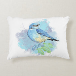 Watercolor Bluebird Pretty Blue Garden Bird Art Decorative Cushion