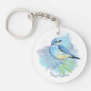 Watercolor Bluebird Pretty Blue Garden Bird Art Key Ring