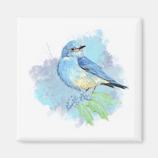 Watercolor Bluebird Pretty Blue Garden Bird Art Magnet (Front)