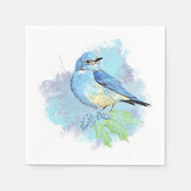 Watercolor Bluebird Pretty Blue Garden Bird Art Napkin (Front)