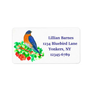 Watercolor Bluebird Roses Return Address Label