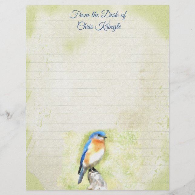 Watercolor Bluebird Stationery Custom Letterhead (Front)
