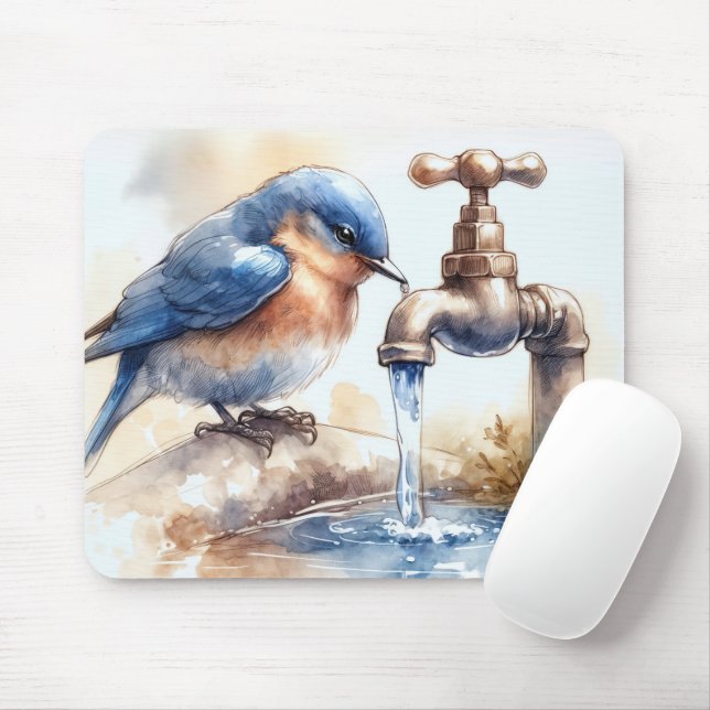 Watercolor Bluebird With a Faucet Mouse Mat (With Mouse)