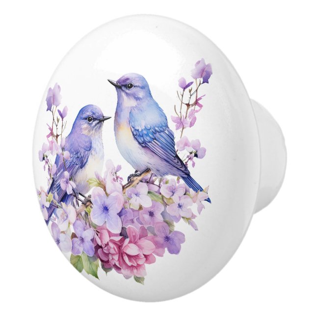 Watercolor Bluebirds and Cherry Blossoms Ceramic Knob (Right)