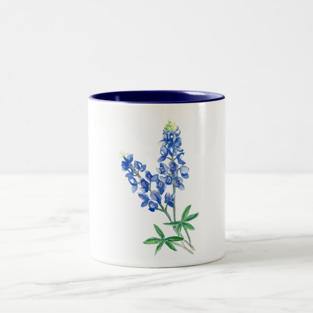 Watercolor Bluebonnets Two-Tone Coffee Mug (Center)