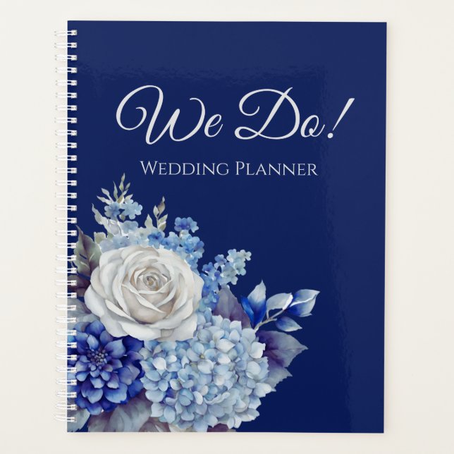 Watercolor BlueFlower Bouquet- Wedding-Planner Planner (Front)