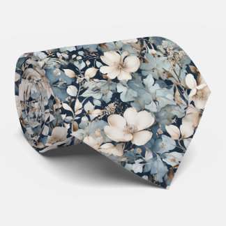 Watercolor blues and cream floral tie