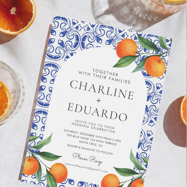 Watercolor Bluetile Mediterranean Wedding QR Code Invitation (Creator Uploaded)