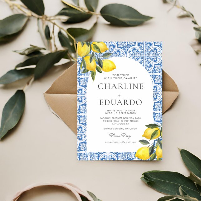 Watercolor Bluetile Mediterranean Wedding QR Code Invitation (Creator Uploaded)