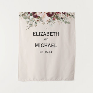 Watercolor Blush and Burgundy Floral Wedding  Tapestry