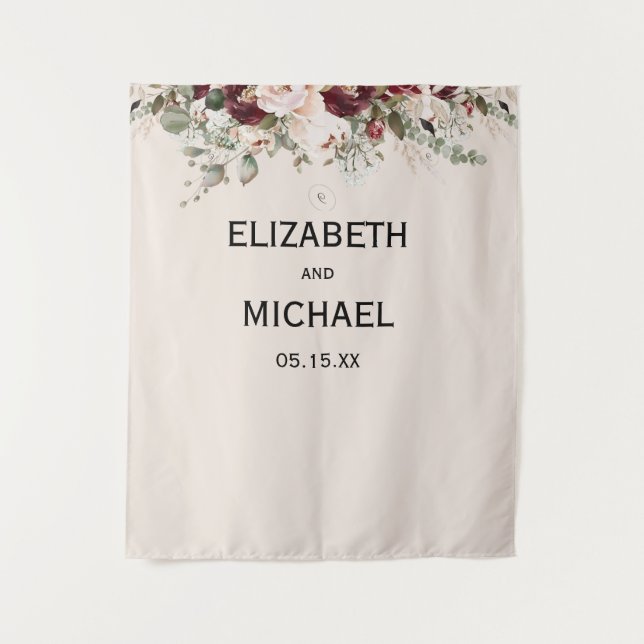 Watercolor Blush and Burgundy Floral Wedding  Tapestry (Front)