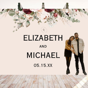 Watercolor Blush and Burgundy Floral Wedding  Tapestry