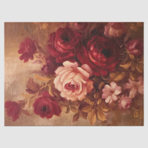 Watercolor blush and burgundy roses vintage gold tissue paper