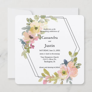 Watercolor Blush and Lemon Wedding Invitation