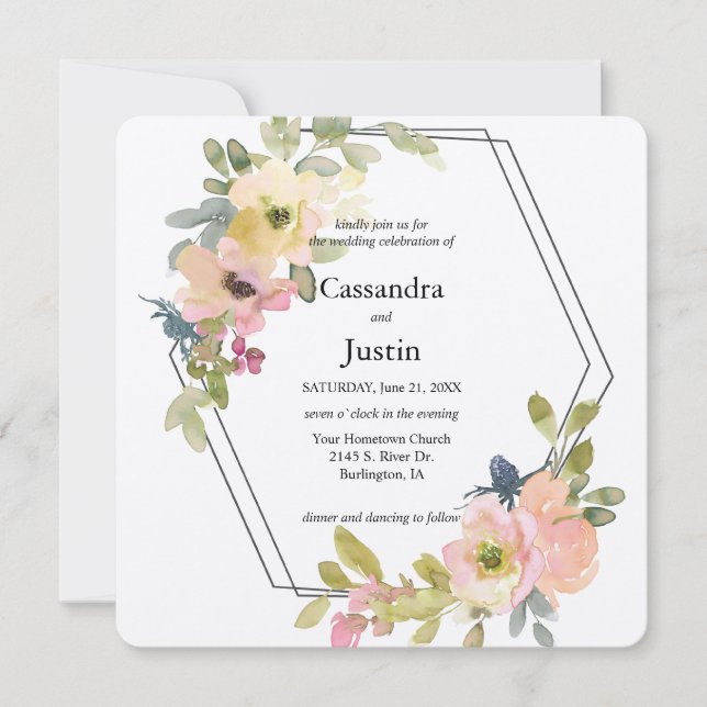 Watercolor Blush and Lemon Wedding Invitation (Front)