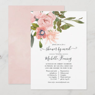 Watercolor Blush and Rose Gold Baby Shower by Mail Invitation