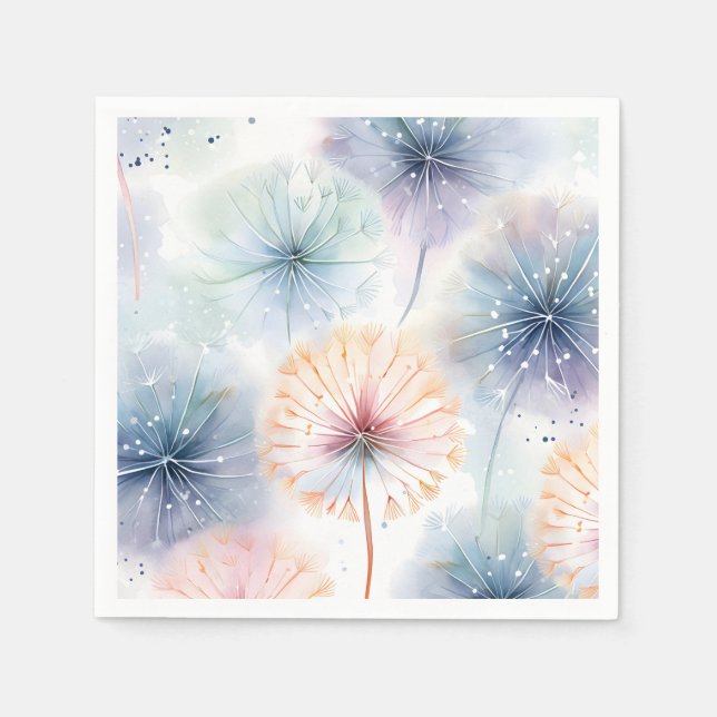Watercolor Blush Blue Dandelions Floral Pattern  Napkin (Front)