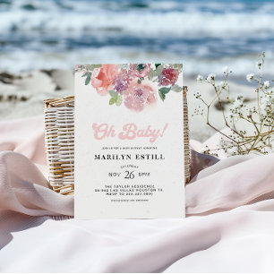 Watercolor Blush Burgundy Florar Baby Shower Invitation