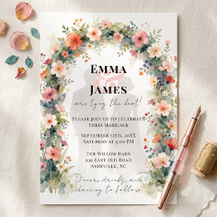 Watercolor Blush Coral Floral Arch Garden Wedding Invitation
