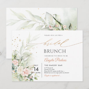 Watercolor Blush Cream Roses Bridal Brunch Invitation
