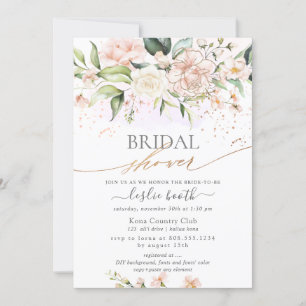 Watercolor Blush Cream Roses Bridal Shower  Invitation