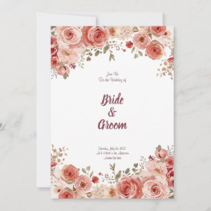 Watercolor Blush Dusty Rose Peony Floral Garland Invitation
