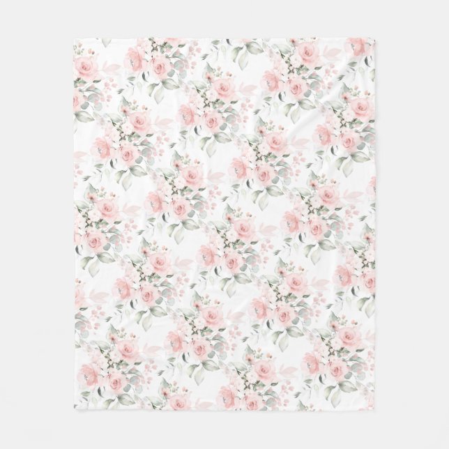 Watercolor Blush Dusty Roses Fleece Blanket (Front)
