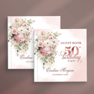 Watercolor Blush Floral 50th Birthday Sign In Book