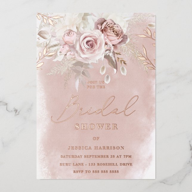 Watercolor & Blush Floral Bridal Shower Rose Gold  (Front)