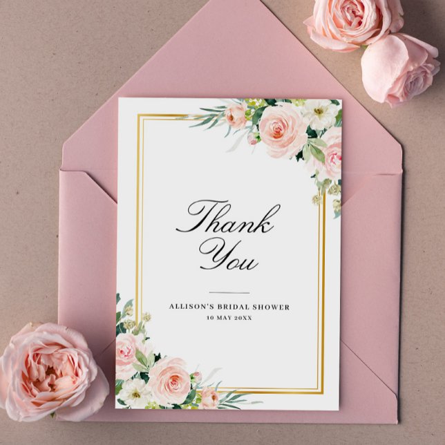 Watercolor blush floral bridal shower thank you card (Creator Uploaded)