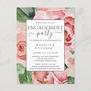 Watercolor Blush Floral Engagement Party Invite Postcard
