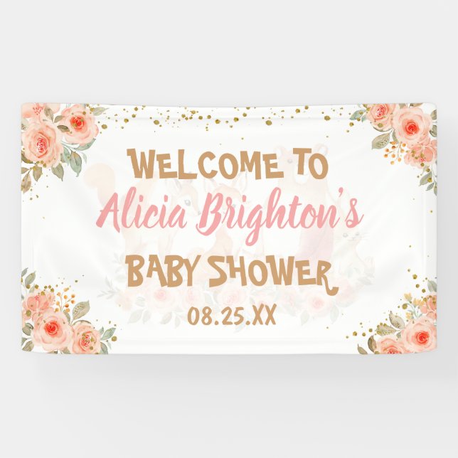 Watercolor Blush Floral Girly Woodland Baby Shower Banner (Horizontal)