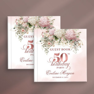 Watercolor Blush Floral Greenery 50th Birthday   Guest Book