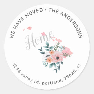 watercolor blush floral hawaii moving announcement classic round sticker