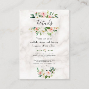 Watercolor Blush Floral Marble Wedding Details Enclosure Card