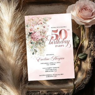 Watercolor Blush Florals Greenery 50th Birthday  Invitation