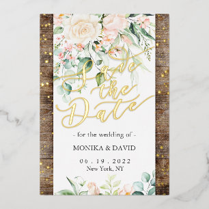 Watercolor Blush Flower Save the Date Real Gold